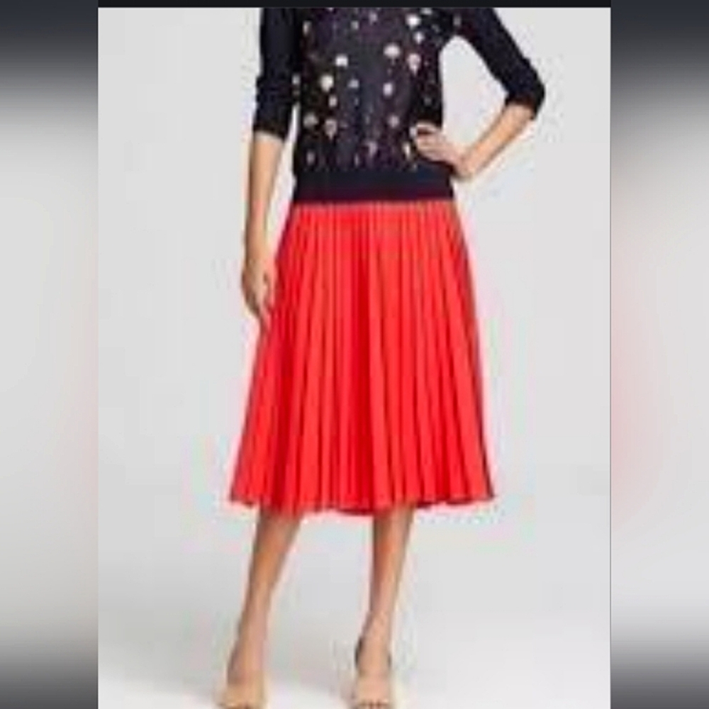 KATE SPADE Women's Coral Pink Pleated Midi Skirt with Side Zipper Size 10